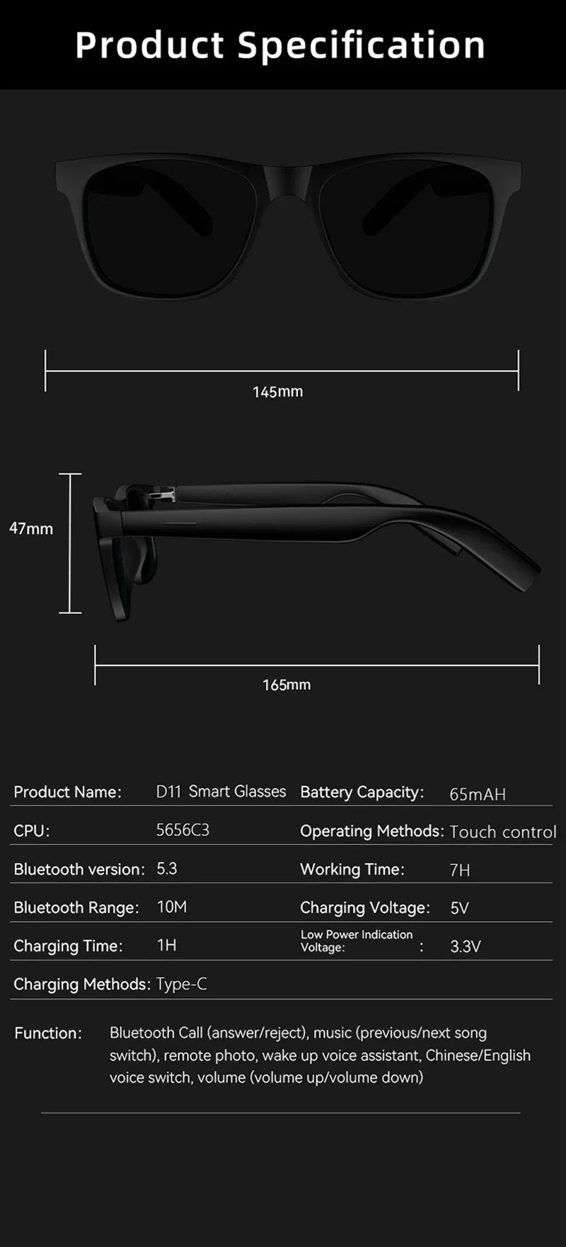 Lenovo AI Smart Glasses – Bluetooth Audio & Voice Assistant