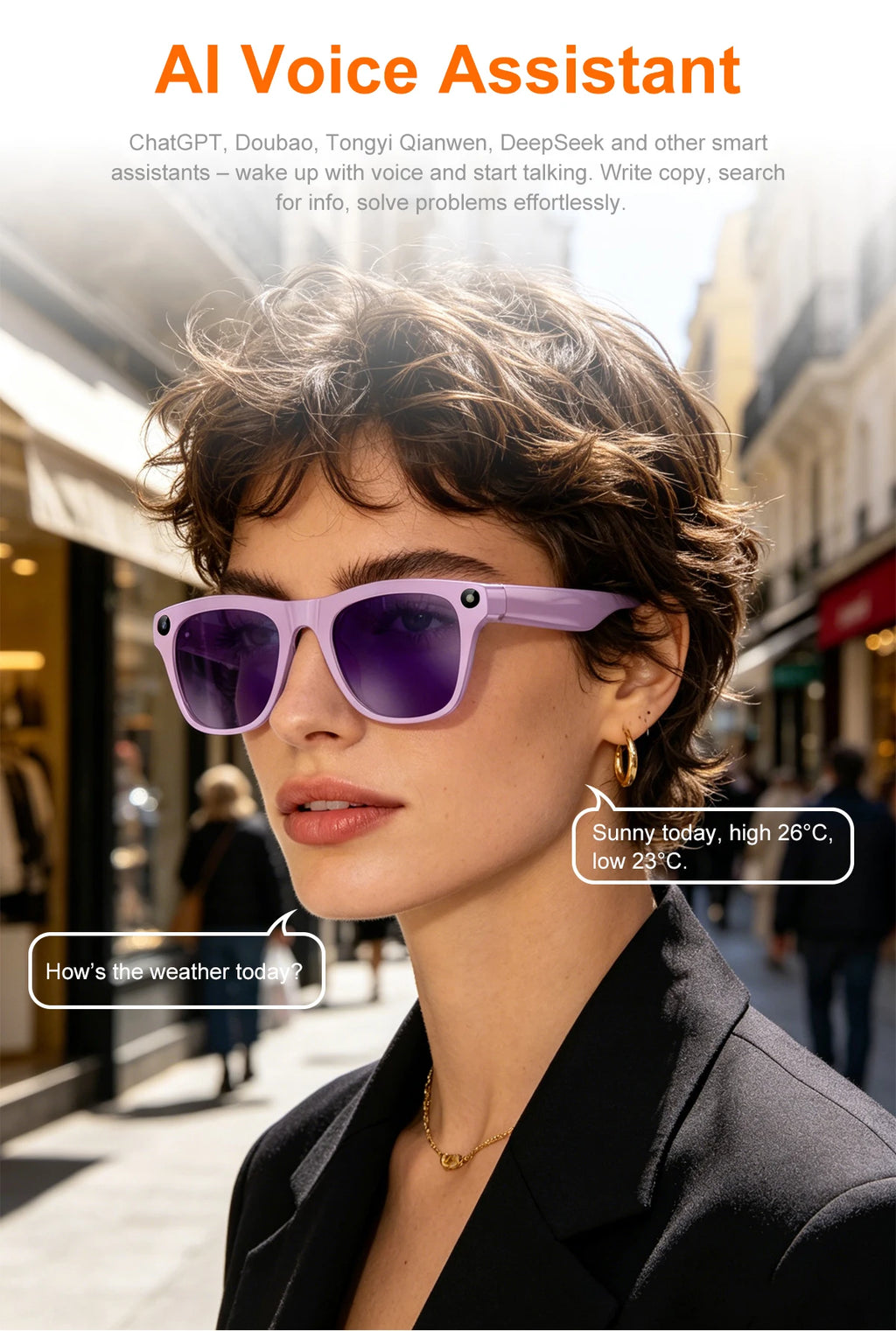8MP AI Smart Sports Glasses – Camera & Translator