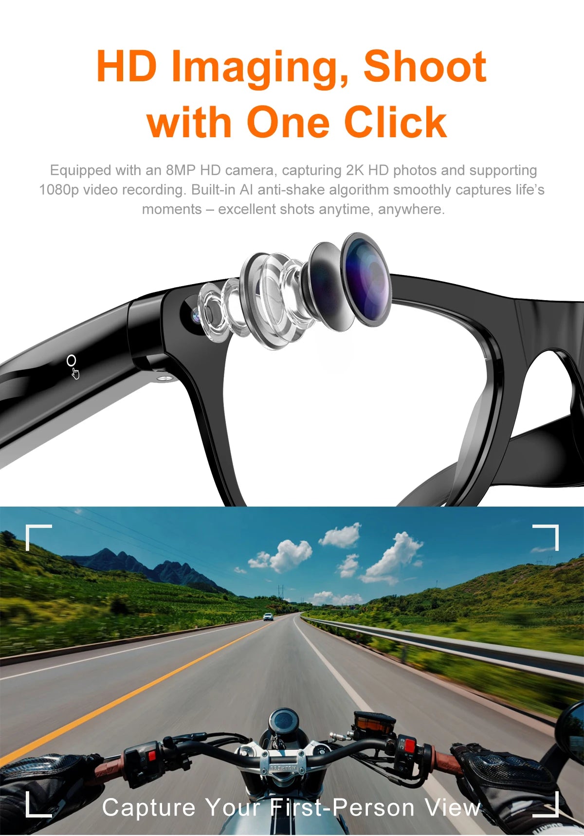 8MP AI Smart Sports Glasses – Camera & Translator