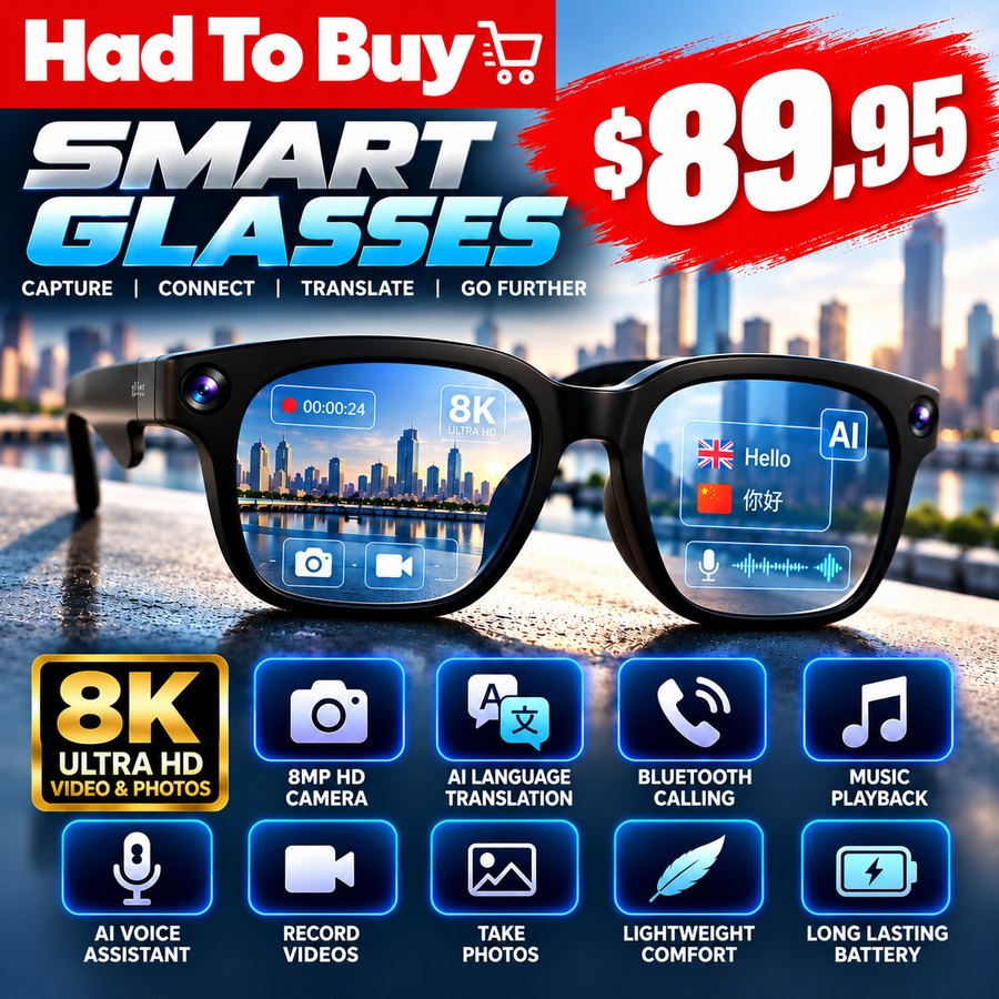 8MP AI Smart Sports Glasses – Camera & Translator